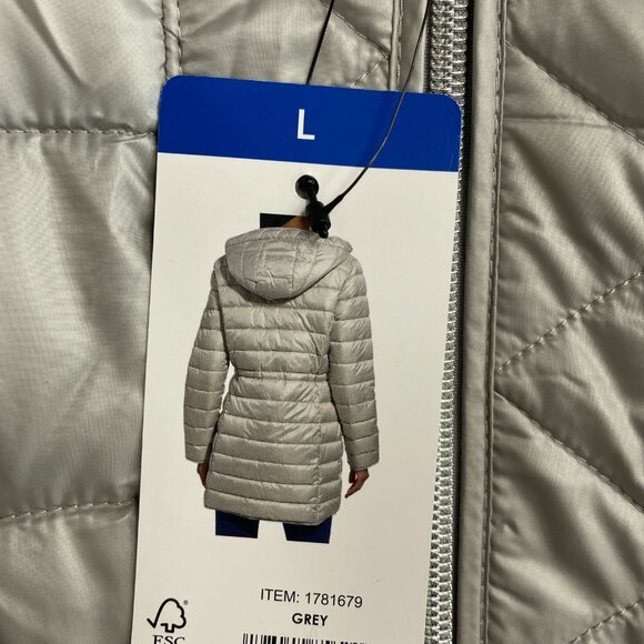 NEW Kenneth Cole Women's L Puffer Jacket With Hood Lightweight Quilted Grey - Picture 10 of 12